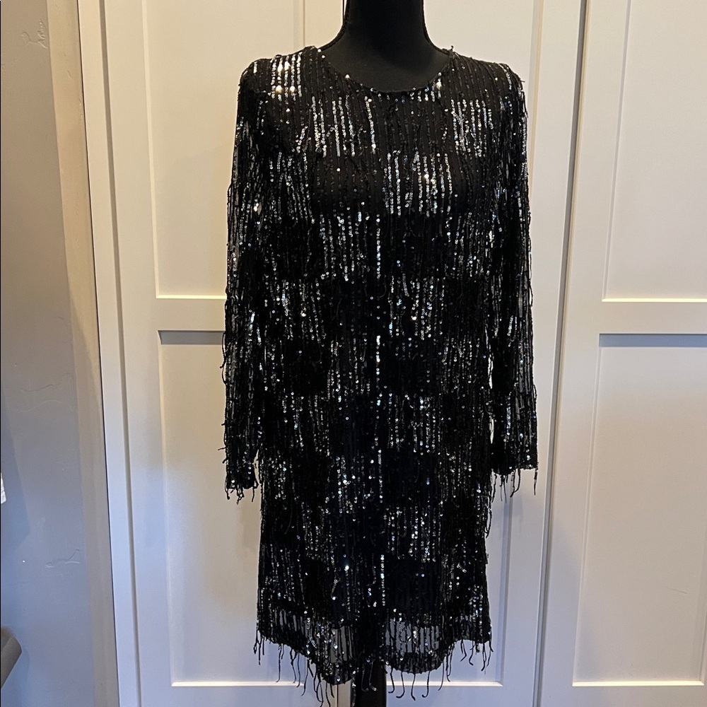 ZARA Sequin Fringe Checkerboard Mini Dress - Size Small - Like New